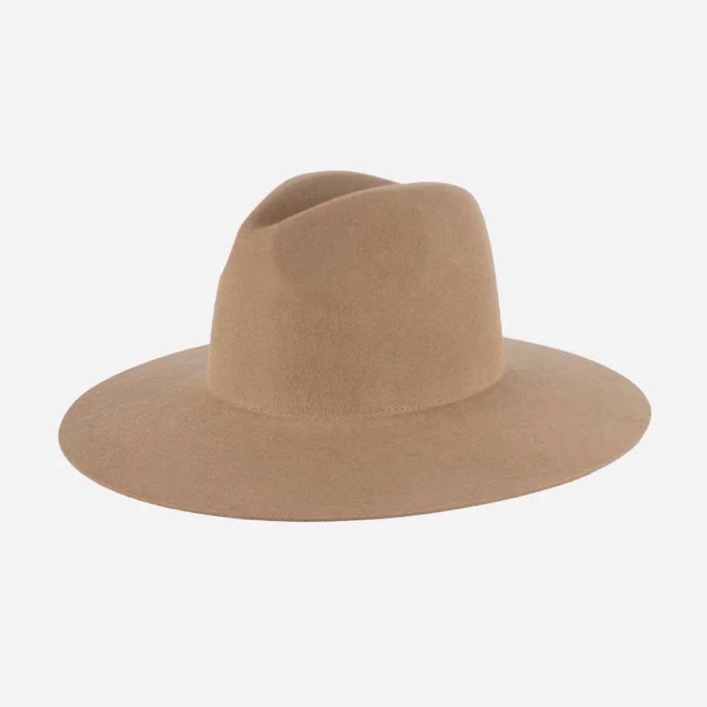 Emma Wide Brim Fedora Hat - Tan, M/L 59